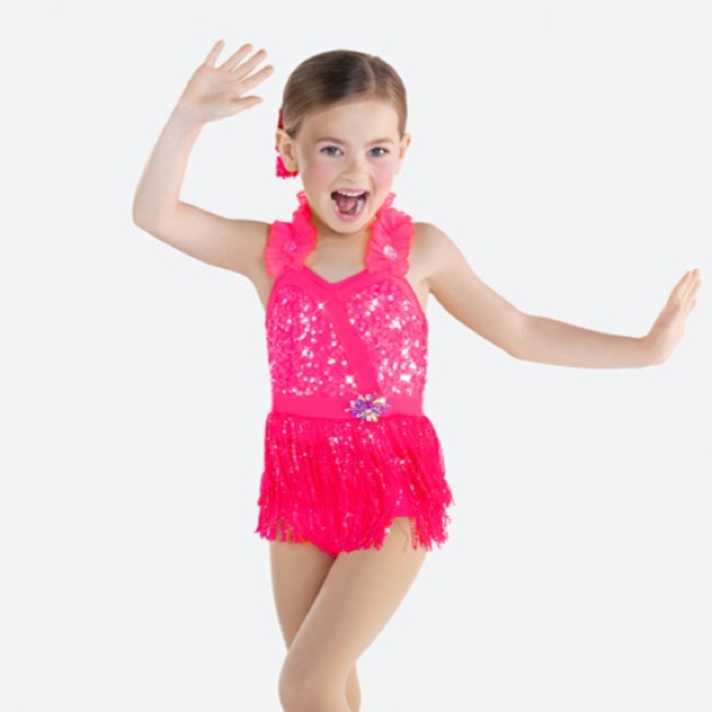Revolution Dancewear Pink Sequin Fringe Girls Costume size MC